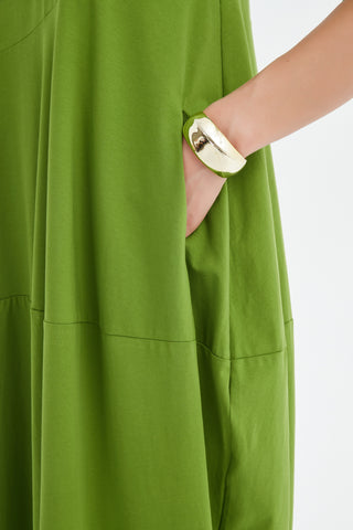 Elbow Length Sleeve Diagonal Seam Dress - Avocado Green