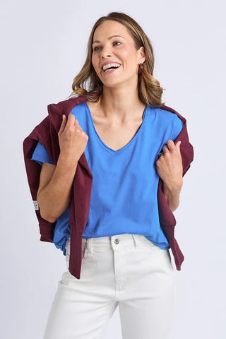 Pima Vee Tee Shirt - Azure Blue