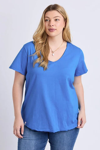 Pima Vee Tee Shirt - Azure Blue