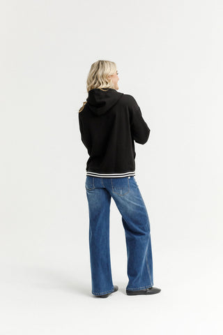 Elliot Hoodie Alpine Weight - Black With Striped Cuffs
