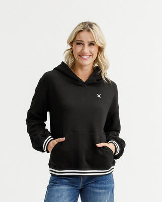 Elliot Hoodie Alpine Weight - Black With Striped Cuffs