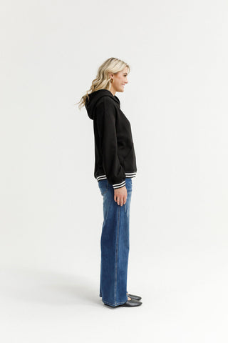 Elliot Hoodie Alpine Weight - Black With Striped Cuffs