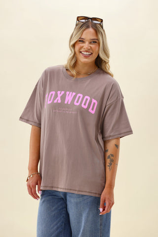 Interval Tee - Brown With Pink Writing