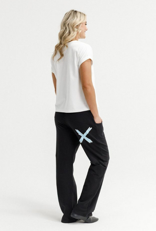 Avenue Apartment Pants - Black with Sapphire/Ivory Cross