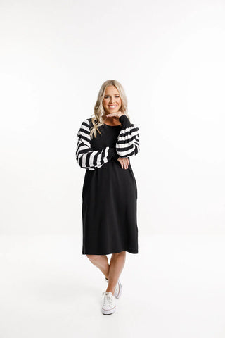 Laylah Dress - Black With Striped Sleeves