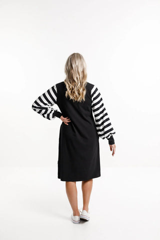 Laylah Dress - Black With Striped Sleeves