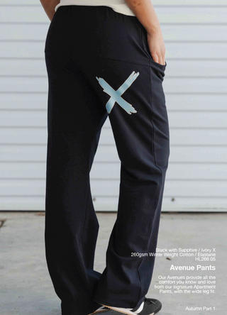 Avenue Apartment Pants - Black with Sapphire/Ivory Cross