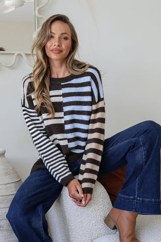 Striped District Knit - Chocolate/Blue/Natural