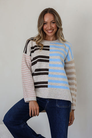 Striped District Knit - Latte/Chocolate/Blue