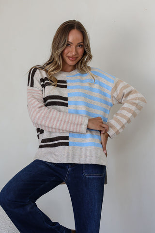 Striped District Knit - Latte/Chocolate/Blue