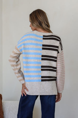 Striped District Knit - Latte/Chocolate/Blue