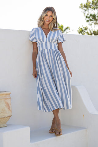 Beatrix Dress - Blue/White