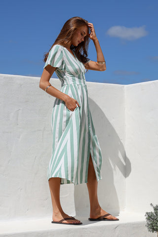 Beatrix Dress - Sage/White