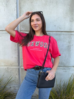 Interval Short Sleeve Tee - Raspberry with Leopard