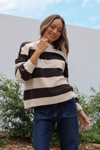 Brady Bunch Stripe Knit - Chocolate/Natural