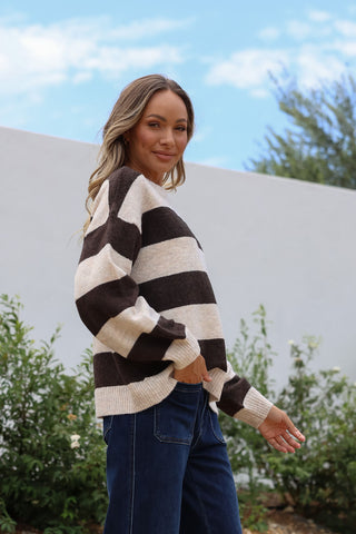Brady Bunch Stripe Knit - Chocolate/Natural