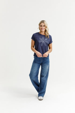 Jackie Tee Shirt - Navy Daisy Print