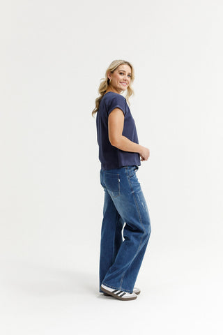 Jackie Tee Shirt - Navy Daisy Print