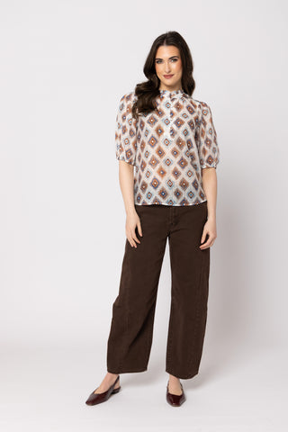 Nina Top - Chocolate/Blue Daisies