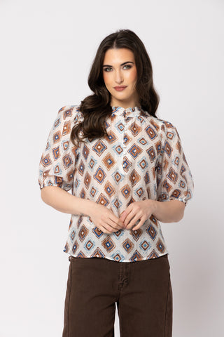 Nina Top - Chocolate/Blue Daisies