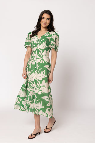 Seeking Lola Cheery Dress Fern Blossom, Twirl front view | AAAG