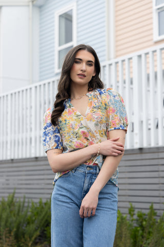 Seeking Lola Gardenia Top Floral Multi, Front styled view | AAAG