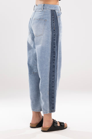 Double Denim Barrell Jeans - Blue
