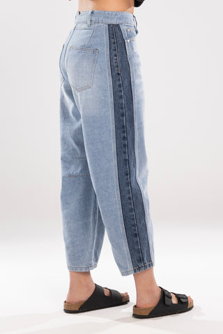 Double Denim Barrell Jeans - Blue