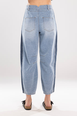Double Denim Barrell Jeans - Blue