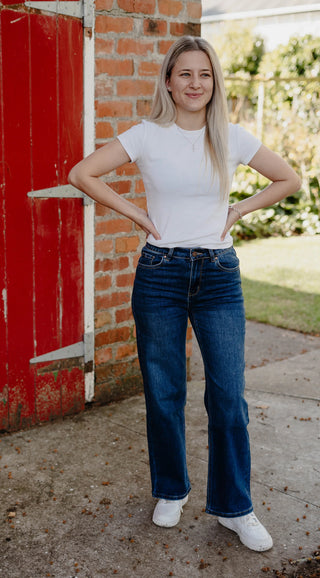 Maddie Mid Rise Short Stuff Jeans - Dark Blue