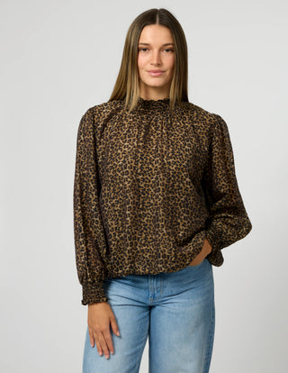 Stella + Gemma Sue Blouse Beige Leopard, Front view | AAAG