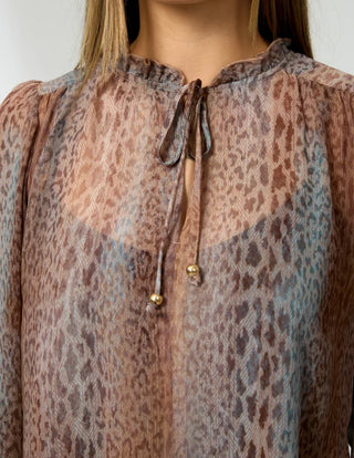 Stella and Gemma Dixie Blouse in Spring Leopard print, fabric close-up showing lightweight leopard motif