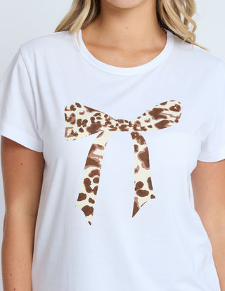 Classic Tee - White Summer Leopard Bow