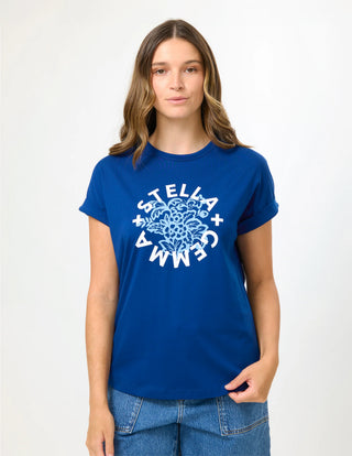 Stella and Gemma Soho Cuff Tee Ink Hibiscus Rotation, Front view | AAAG