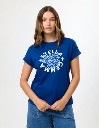 Stella and Gemma Soho Cuff Tee Ink Hibiscus Rotation, Back view | AAAG
