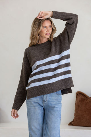 Manor Stripe Knit - Chocolate/Blue