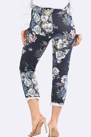 Beau Denver Floral Pants Navy, Back view, floral print and rolled hem | AAAG