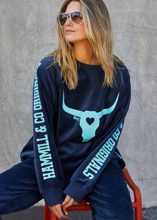 Velour Sweatshirt - Navy