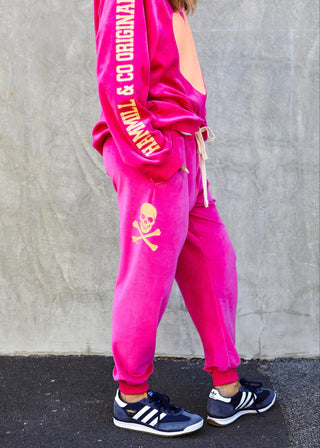 Velour Track Pants - Pink