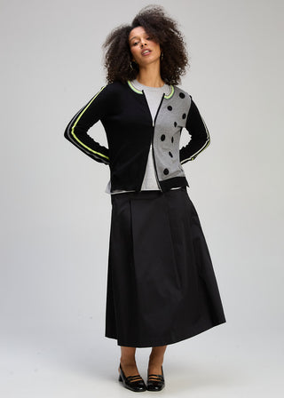 Stripe Spot Zip Up Cardigan - Black