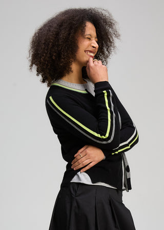 Stripe Spot Zip Up Cardigan - Black