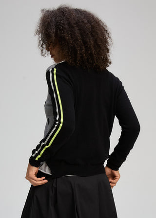 Stripe Spot Zip Up Cardigan - Black