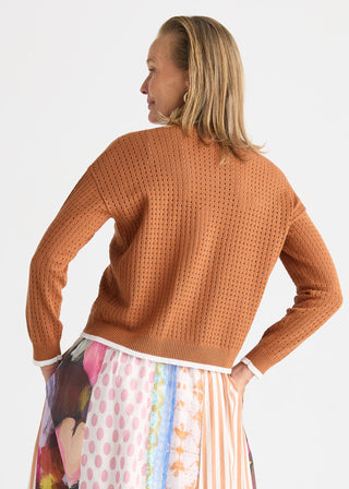 Pointelle Zip Cardigan - Toffee