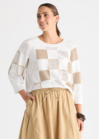 Patch Pointelle Top - White