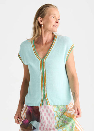 Crochet Trim Tank - Seamist