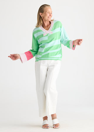 Crazy Stripe Vee Knit - Jelly Mint