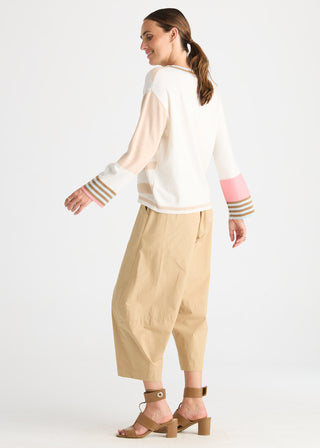 Crazy Stripe Vee Knit - White