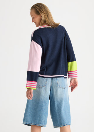 Crazy Stripe Vee Knit - Dark Denim