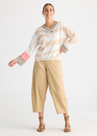 Crazy Stripe Vee Knit - White