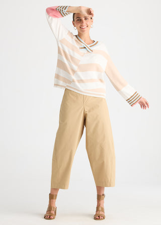 Crazy Stripe Vee Knit - White